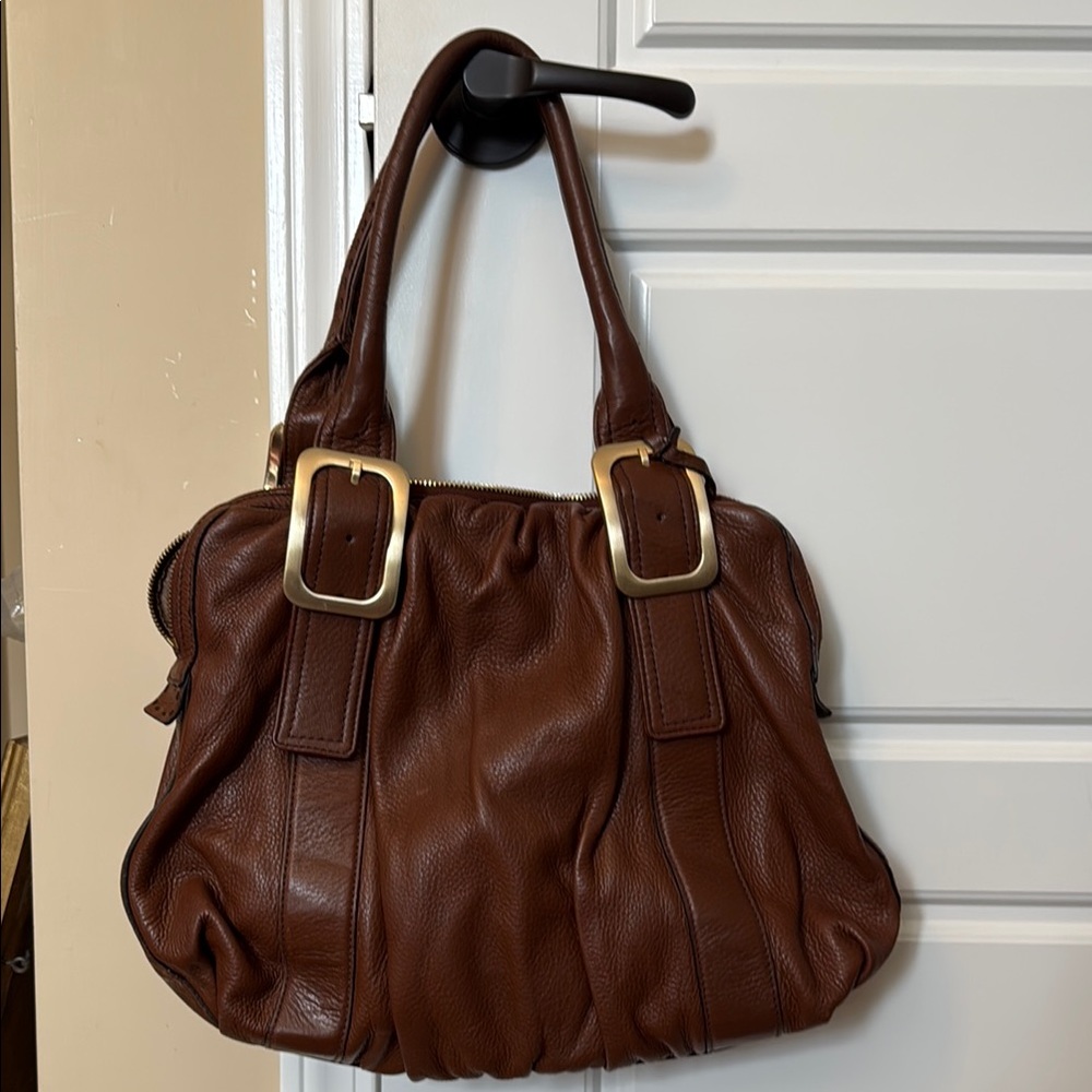 Cole Haan Brown Leather Shoulder Bag with Gold Hardware